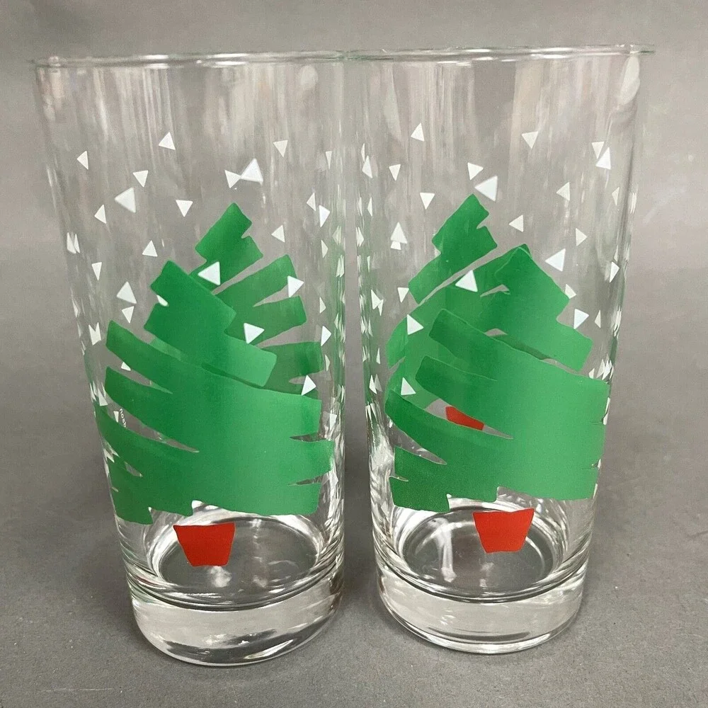 Dayton Hudson 1988 Highball Glasses Christmas Tree Clear Green Red Lot‎ of 2